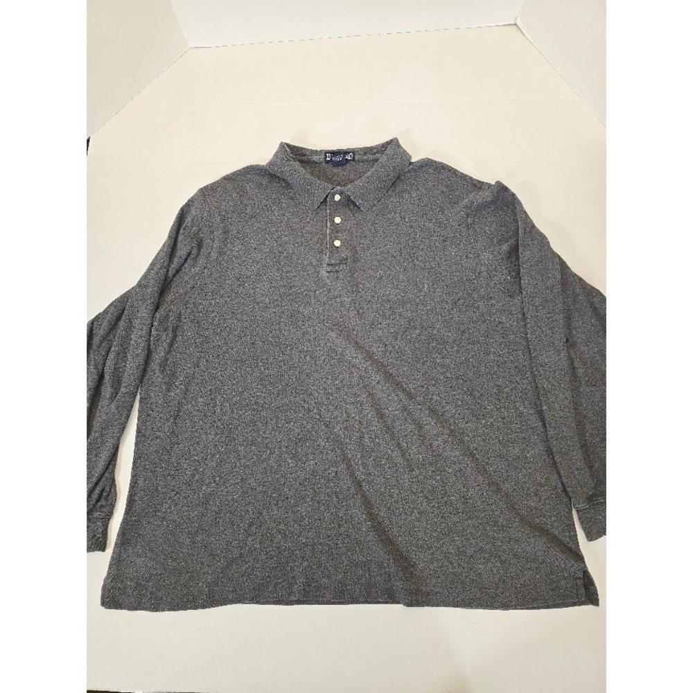 Lands End Gray Long Sleeve Polo Shirt Menswear‎ XL 46/48 Regular Cotton